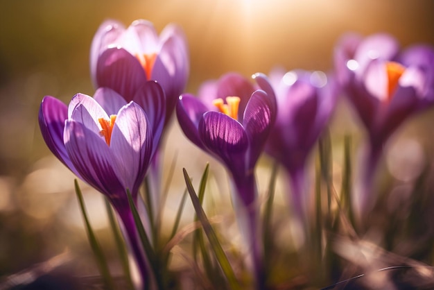 Un mazzo di fiori di croco alla luce del sole