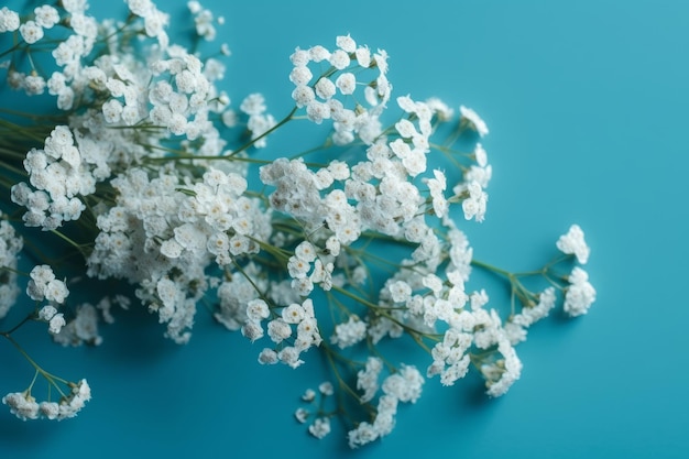 Un mazzo di fiori di respiro del bambino su uno sfondo blu