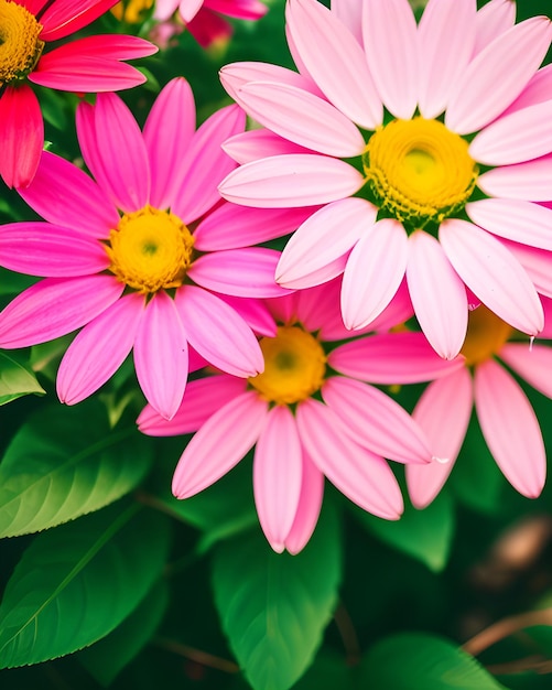 Un mazzo di fiori rosa con il centro giallo.