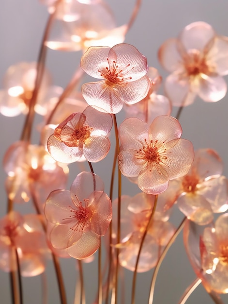 Un mazzo di fiori rosa con la luce accesa