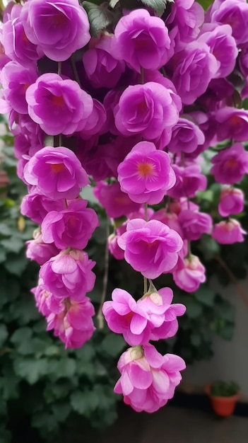 Un mazzo di fiori viola appesi ad una vite