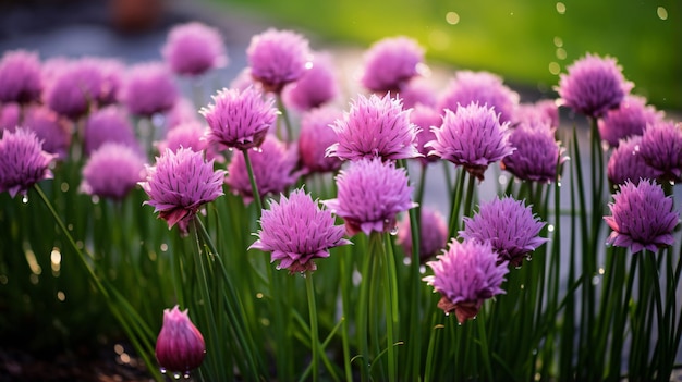 un mazzo di fiori viola che crescono in un giardino