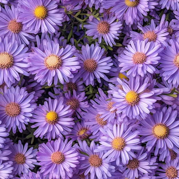 Un mazzo di fiori viola con centro giallo