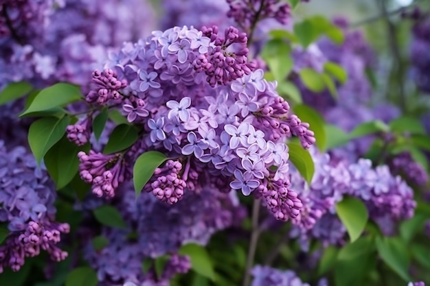 Un mazzo di fiori viola con la parola lilla in alto.