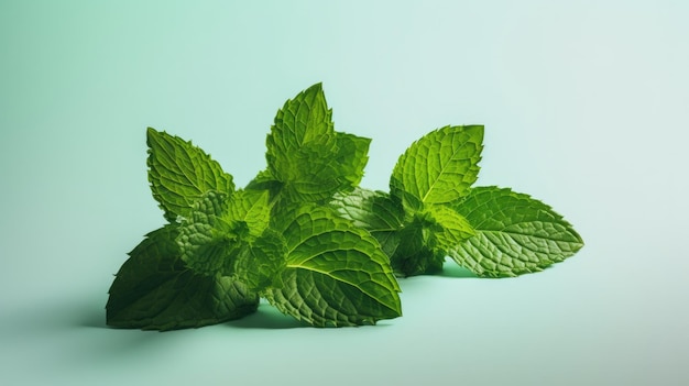 Un mazzo di foglie di menta su uno sfondo verde