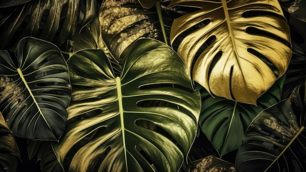 Un mazzo di foglie tropicali con la parola palma sul fondo.