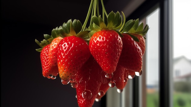 Un mazzo di fragole appeso a un soffitto