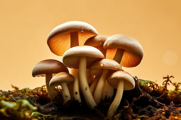 Un mazzo di funghi su uno sfondo marrone
