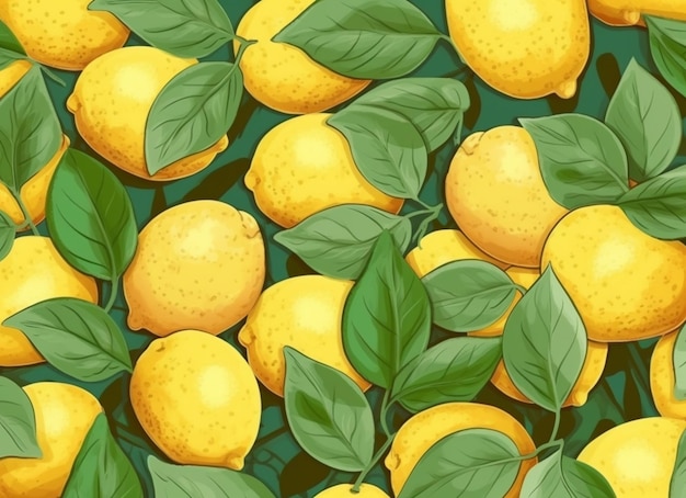 Un mazzo di limoni con foglie verdi su di loro