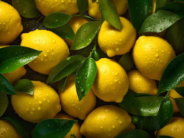 Un mazzo di limoni con foglie verdi