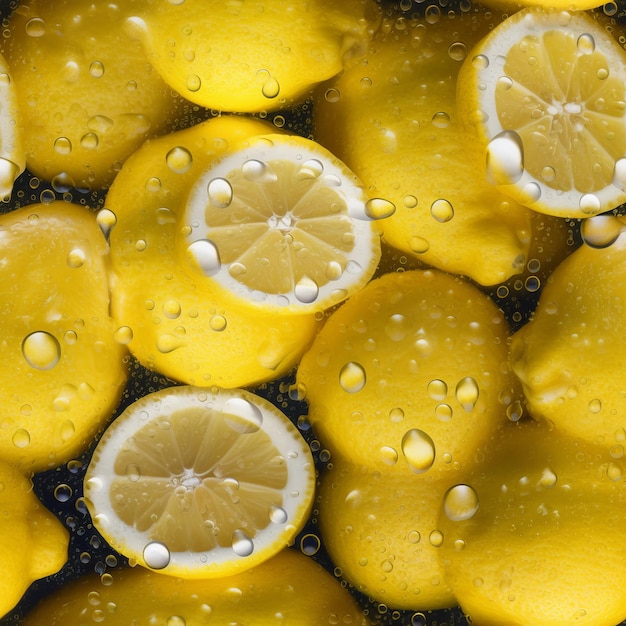 Un mazzo di limoni è in una ciotola con gocce d'acqua.