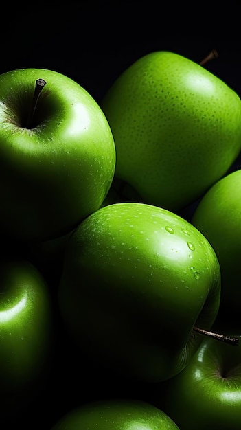 Un mazzo di mele verdi con gocce d'acqua su di esse