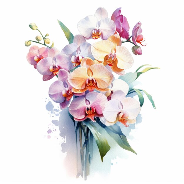 Un mazzo di orchidee con fiori rosa e viola