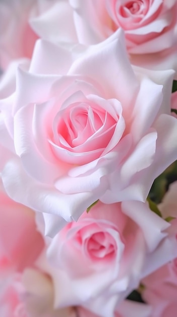 Un mazzo di rose è mostrato in rosa e bianco.