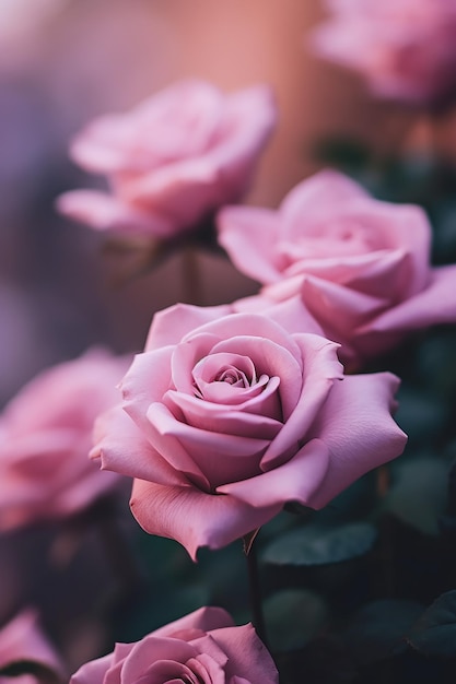 Un mazzo di rose rosa con la parola amore in basso a destra