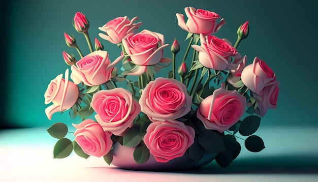 Un mazzo di rose rosa in un vaso