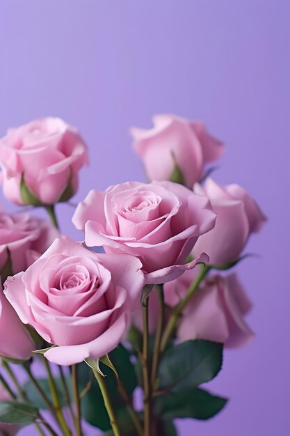 Un mazzo di rose rosa su uno sfondo viola