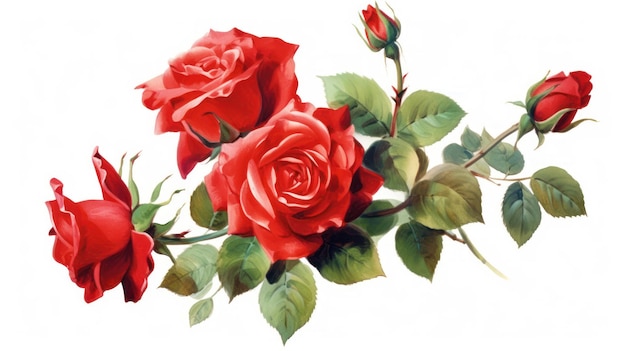 Un mazzo di rose rosse con foglie verdi