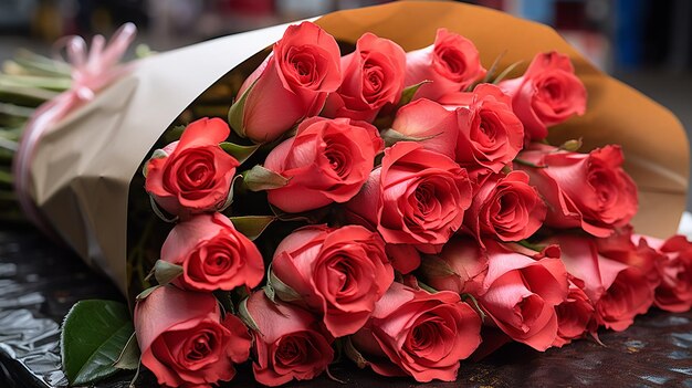 un mazzo di rose rosse con la scritta "sopra"