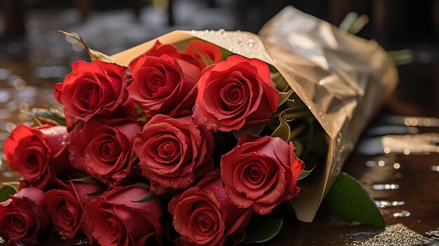 un mazzo di rose rosse con la scritta "valentin" in alto.