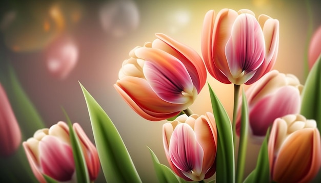 Un mazzo di tulipani con uno sfondo rosa