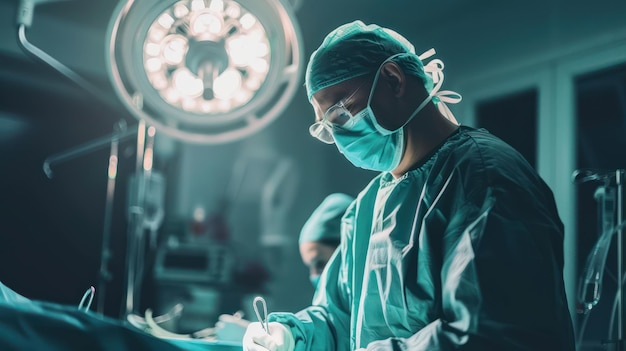 Un medico che esegue un intervento chirurgico in una sala operatoria