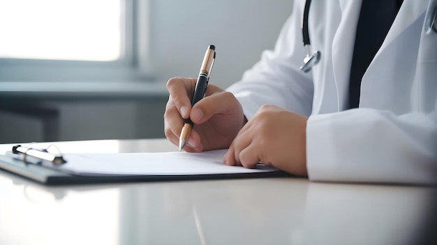 Un medico che scrive su un foglio con una penna.