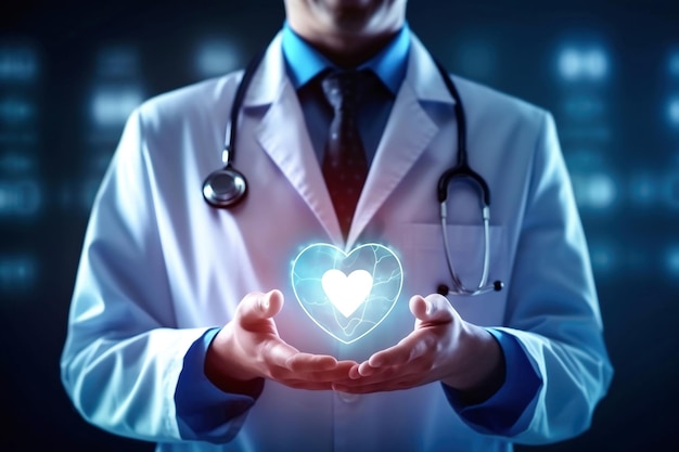 Un medico che tiene un cuore tra le mani