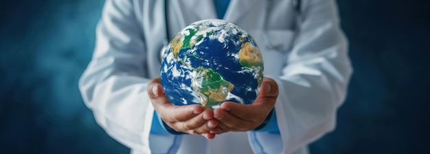Un medico con il globo in mano che dimostra le preoccupazioni per la salute globale