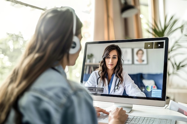 Un medico di telemedicina consulta un paziente tramite videoconferenza fornendo consulenza medica, diagnosi e