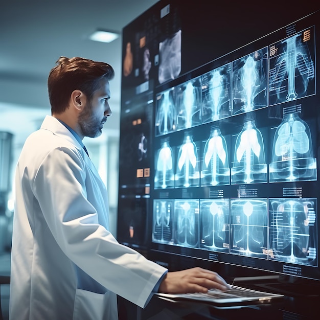 Un medico guarda le immagini a raggi X del suo paziente fotorealistiche iperrealistiche
