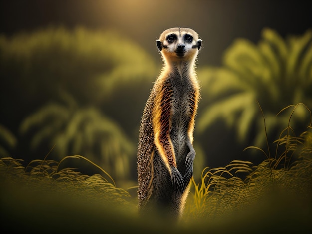 Un meerkat si trova in un campo di erba