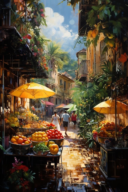 un mercato della frutta in città