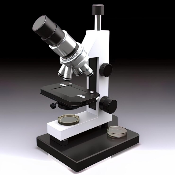 Foto un microscopio con uno sfondo nero e uno sfondo bianco