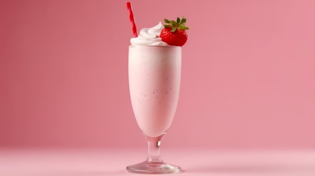 Un milkshake rinfrescante con una succosa guarnizione di fragola Generative ai