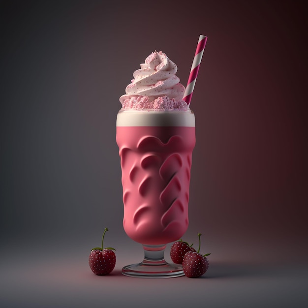 Un milkshake rosa con dentro una cannuccia e una cannuccia rosa.