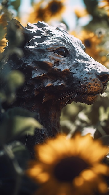 Un misterioso cucciolo di pantera Sunflower Garden Foto generata dall'IA