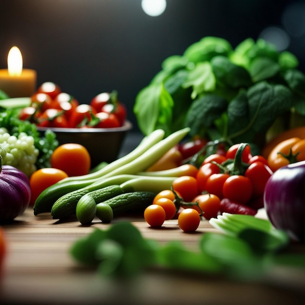 Un mix di verdure fresche sulla tavola di legno