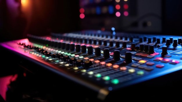 Un mixer da dj con una luce colorata sullo sfondo