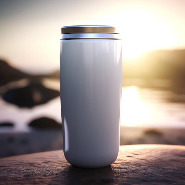 Un mockup di bottiglia thermos bianca