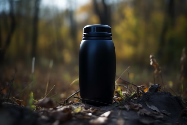 Un mockup di bottiglia thermos nera