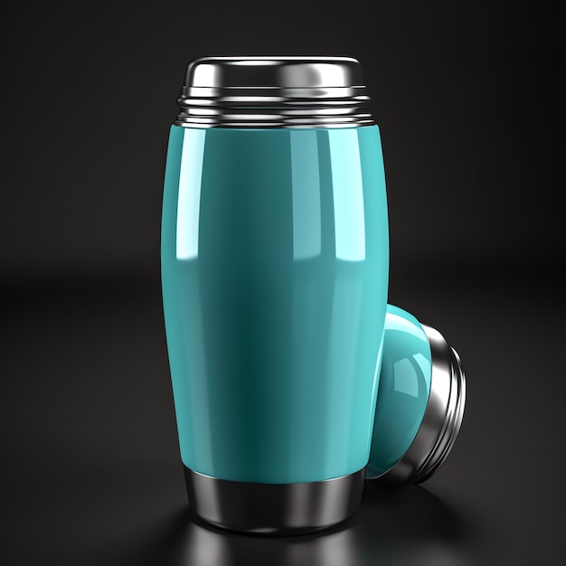 Un mockup di bottiglia thermos verde acqua