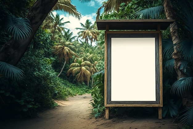 Un mockup di cartello vuoto su sfondo tropicale IA generativa