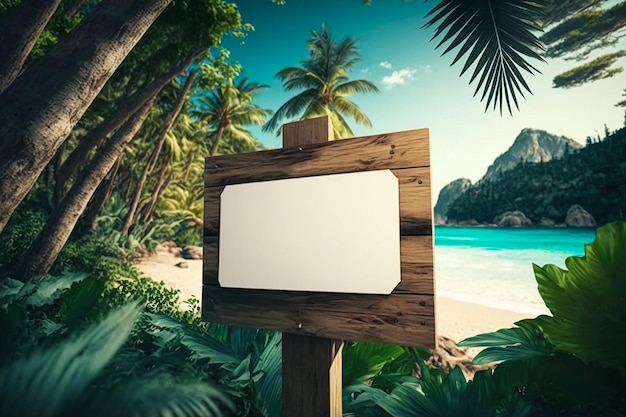 Un mockup di cartello vuoto su sfondo tropicale IA generativa
