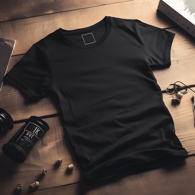 Un mockup di maglietta nera flatlay