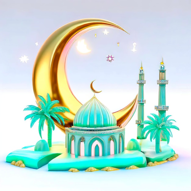 Un modellino di carta di una moschea con luna e stelle.