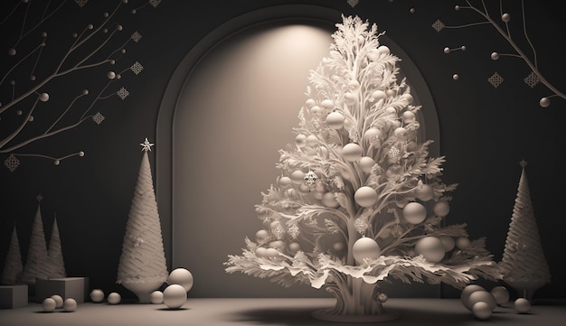 Un modello 3d di un albero di Natale con una luce in alto.