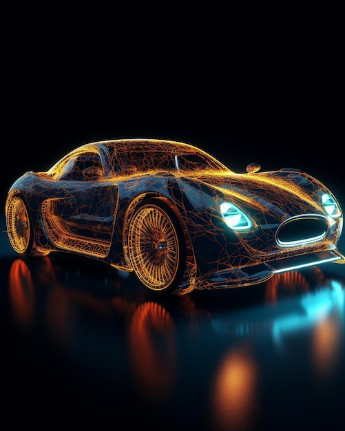 Un modello 3d di un'auto sportiva con un effetto luminoso.