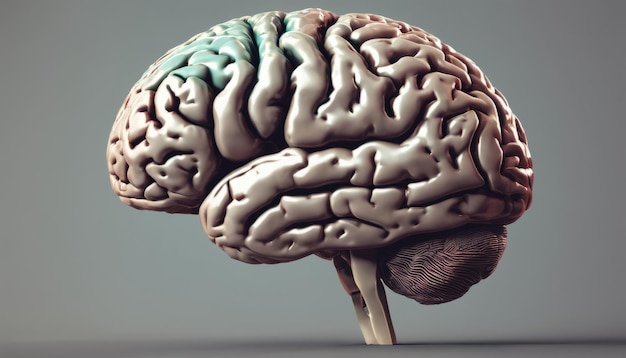 Un modello 3D di un cervello con colori blu e rosso