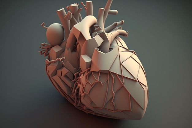 Un modello 3d di un cuore con parti rotte